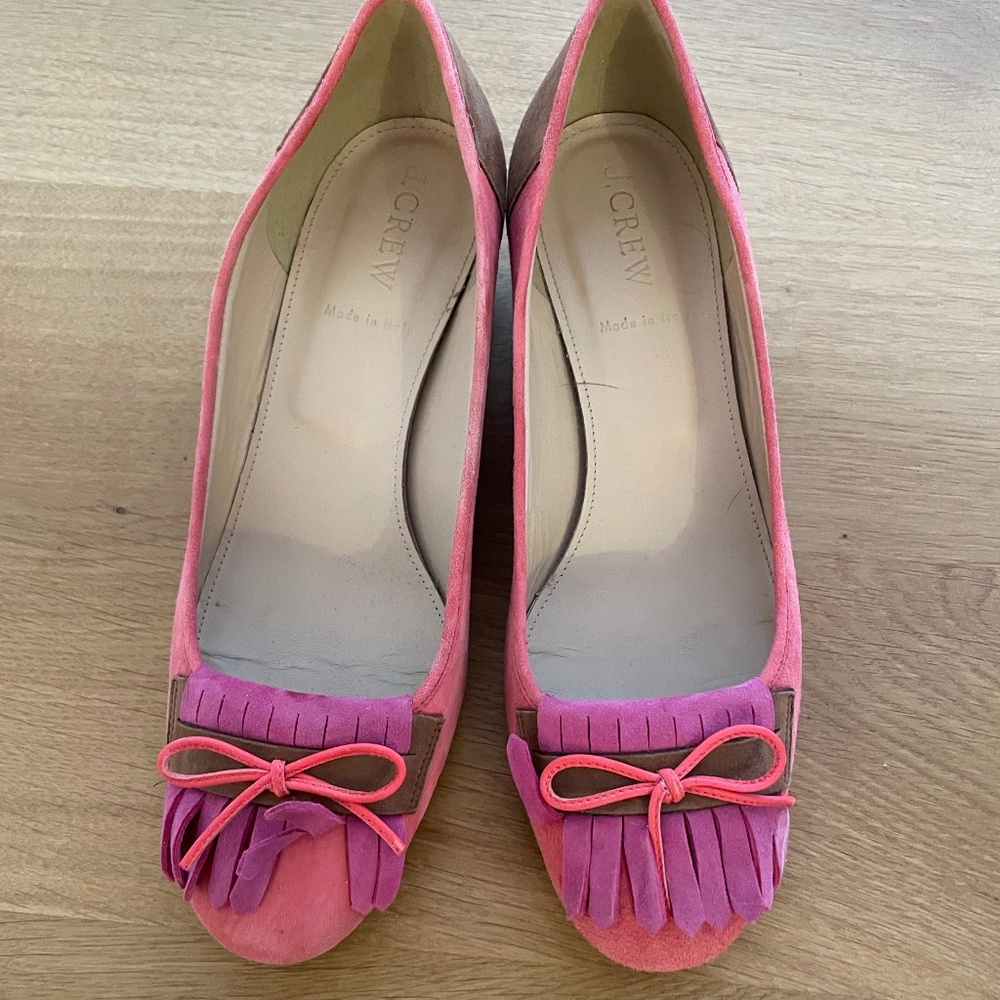 J Crew Block Heel Fringe Colorblock Heels